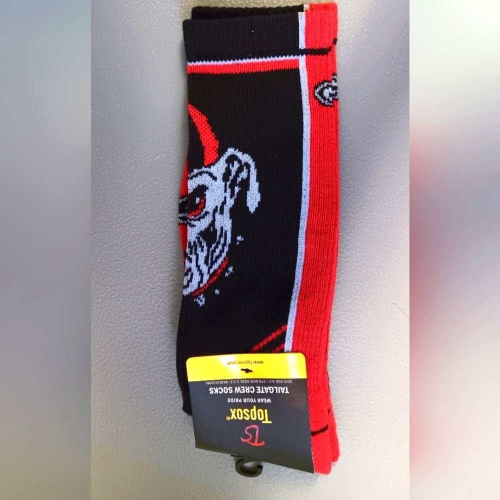 NWT TOPSOX Men's UNIVERSITY OF GEORGIA TAILGATE CREW SOCKS MENS SZ L RED BLACK